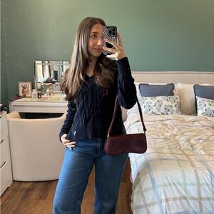 Blank NYC Navy Cable-Knit V-Neck Pullover Sweater